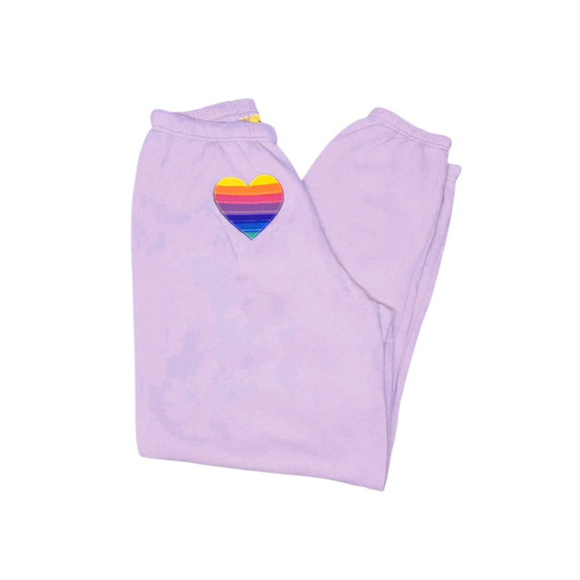 Aviator Nation Pants - NWT Aviator Nation Pink Stiched Rainbow Heart Joggers Size Large Unisex